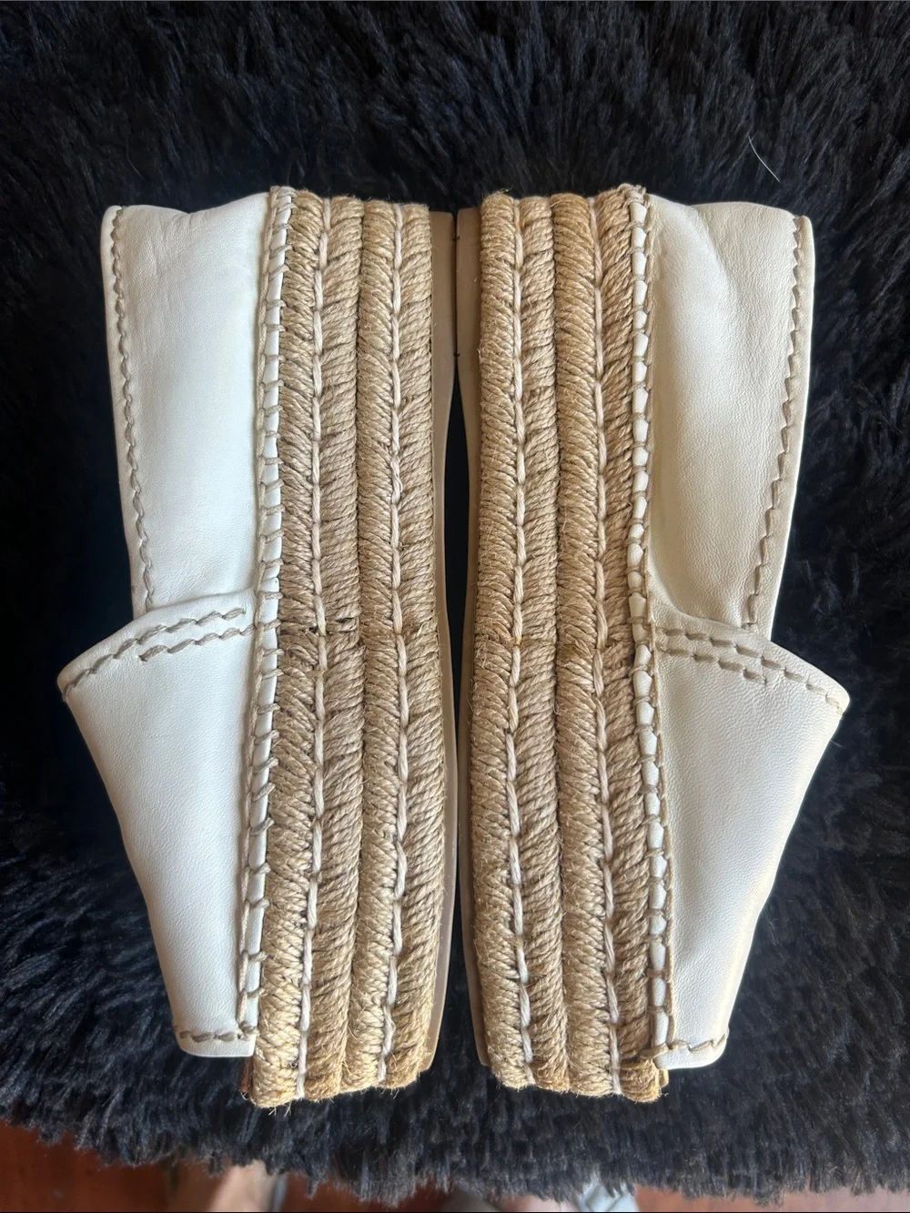 Prada white leather peep-toe platform espadrilles retail $710-$850